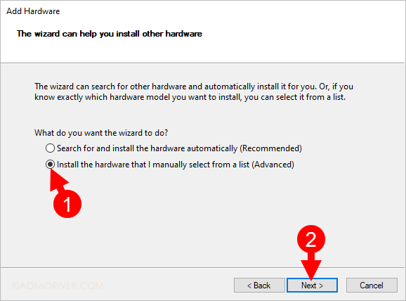 Add Hardware Install Hardware Manually